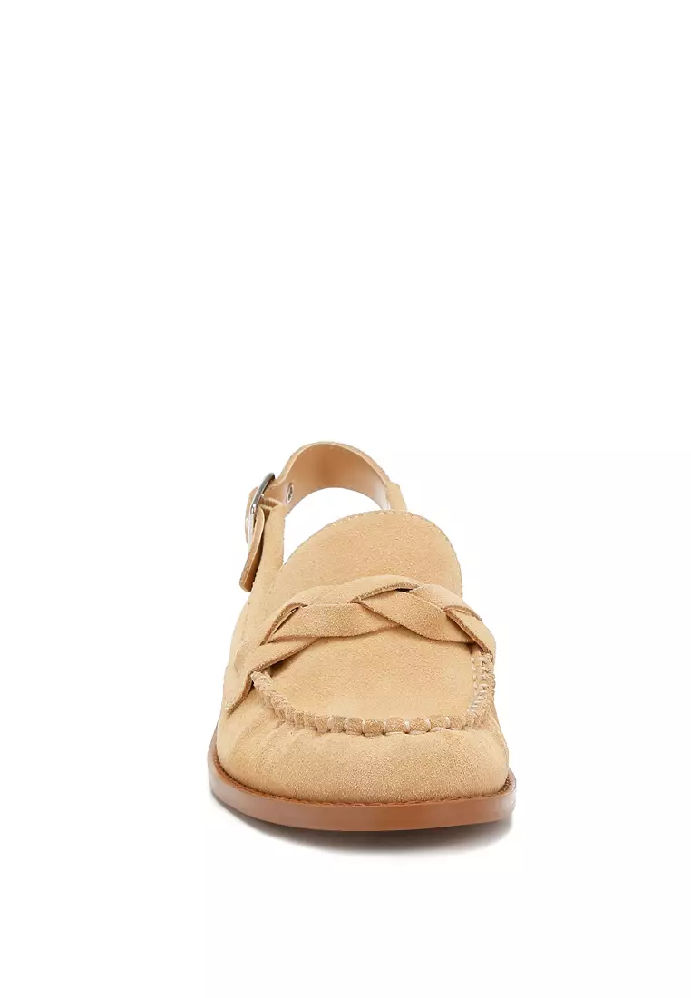 Woven Strap Slingback Loafers in Beige