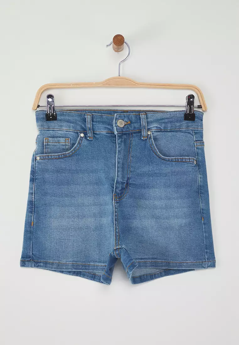 Blue High Waist Mini Denim Shorts TWOSS25SR00147