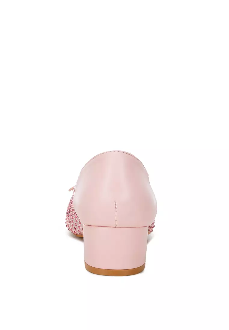 Balerina Jaring Detail Berlian Imitasi dalam Warna Merah Muda