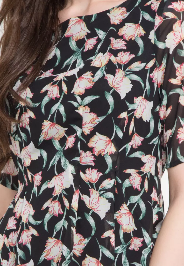 Peplum Blouse with Flower Motif