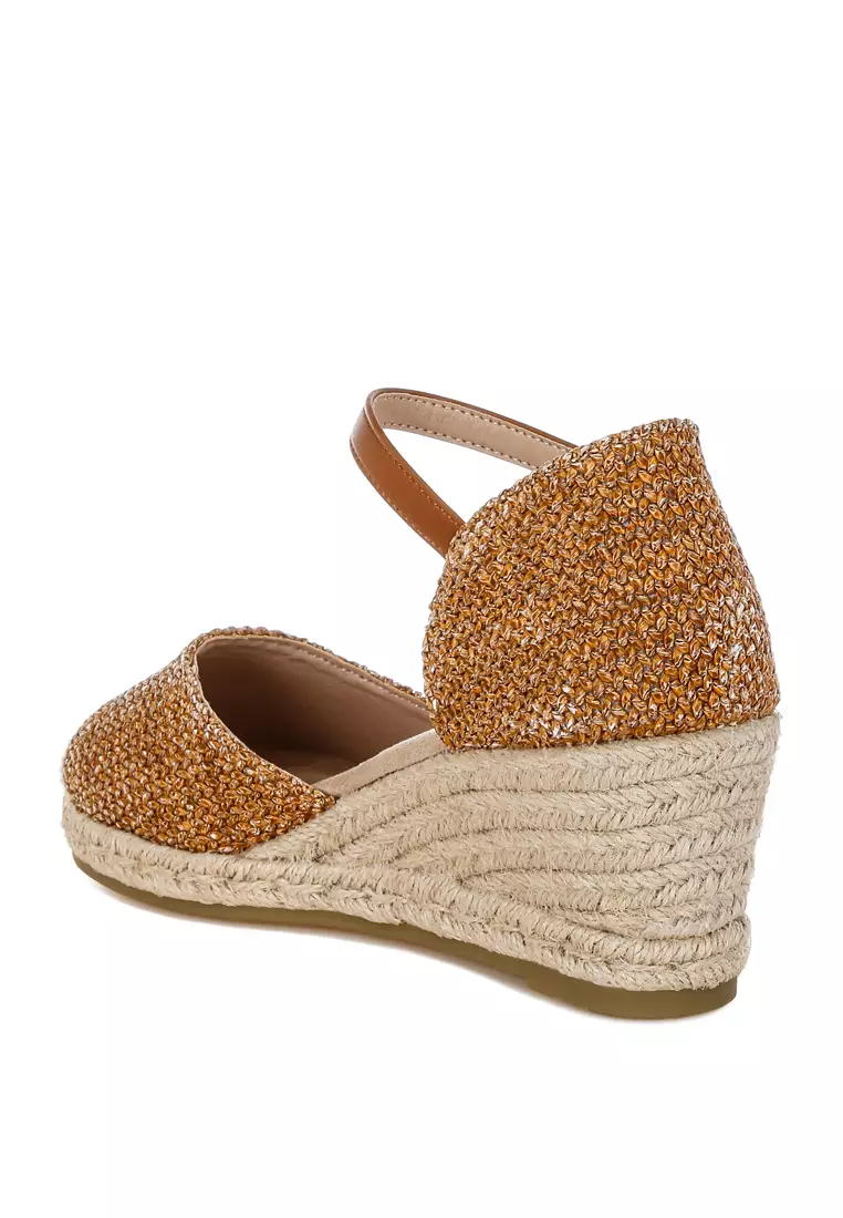 Tan Raffia Woven Wedge Sandals