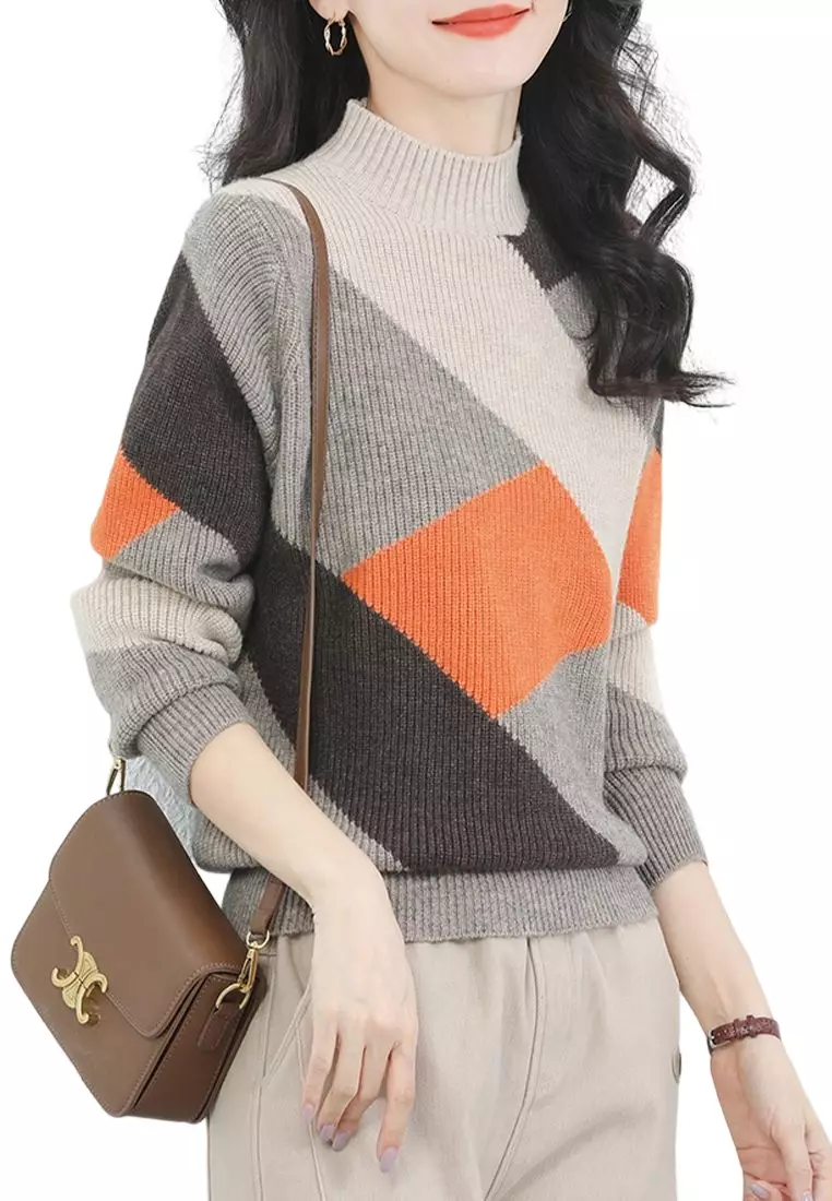 Buy A IN GIRLS Fashion High Neck Colorblock Long Sleeve Knit
