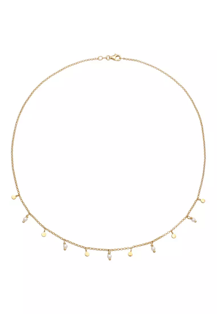 Kalung Perhiasan Perak 925 Wanita Platelet Pendant Pearls Elegant Gold Plated