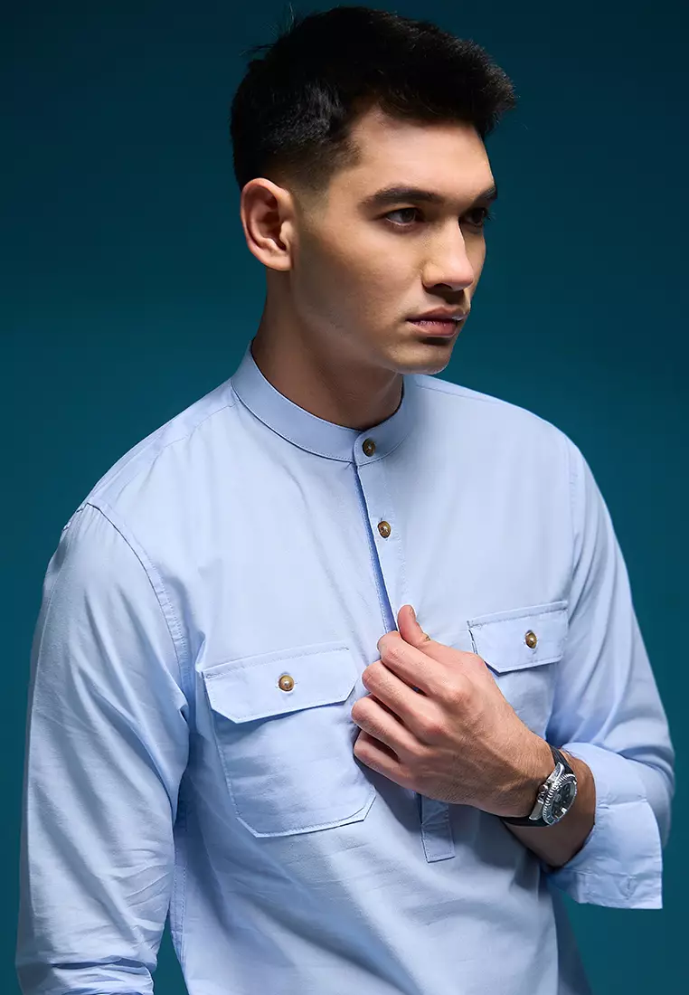 Kemeja koko Collarless shirt OXCON GHAISAN Light Blue