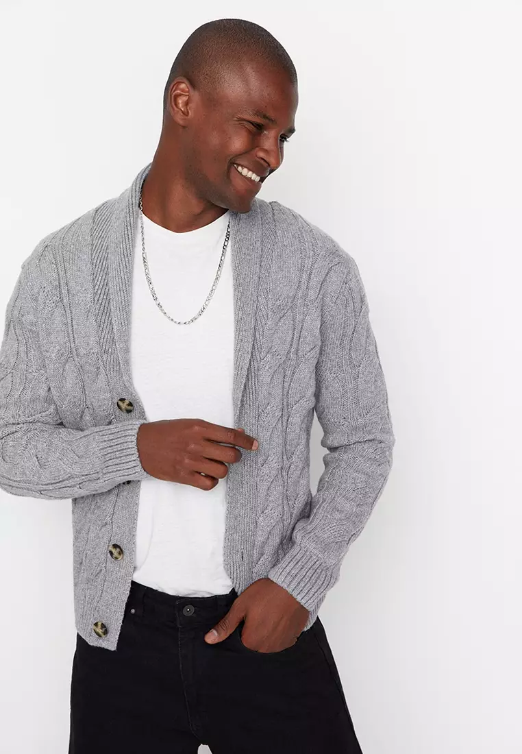 Shawl Collared Slim Fit Knit Cardigan