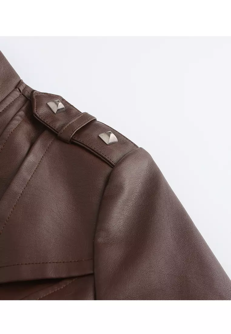 Cropped Faux Leather Jacket AD-D25