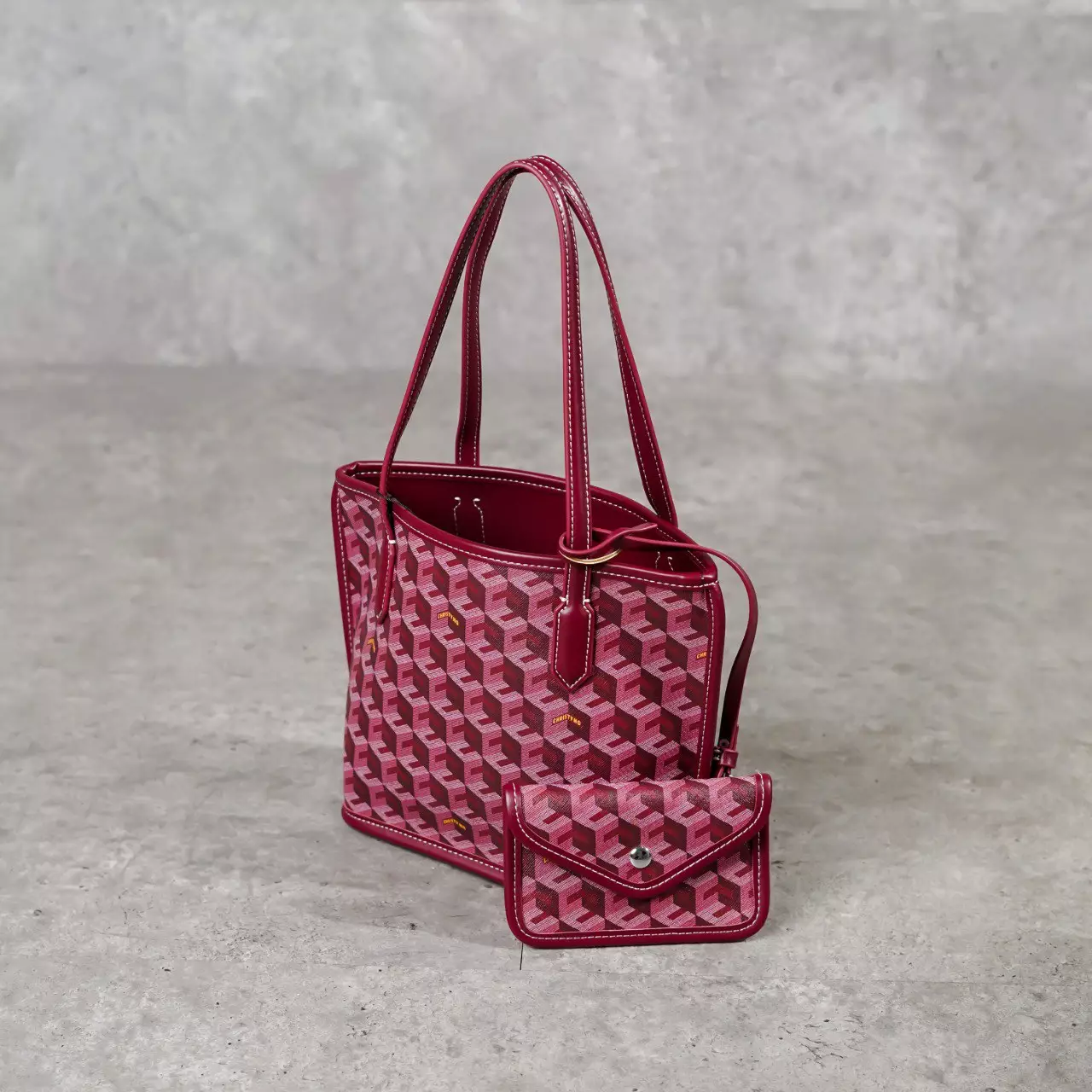 Tas CHRISTY NG RUSSO MONOGRAM PATTERN BURGUNDY TOTE BAG MINI 100% ORIGINAL