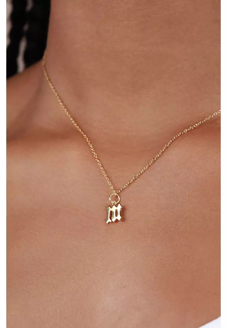 Vermeil Gothic Initial Necklace - M