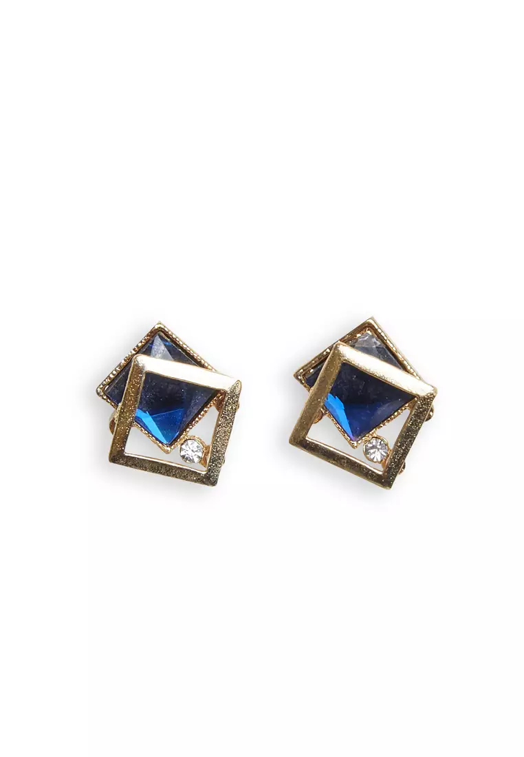 Anting Kristal Persegi Perhiasan Aksesoris Fashion Wanita Premium Quality - Blue