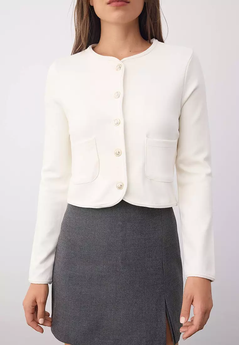 Wardrobe Essentials – Ecru Knit Jacket With Button And Pocket Details | Twoaw26Ce00000