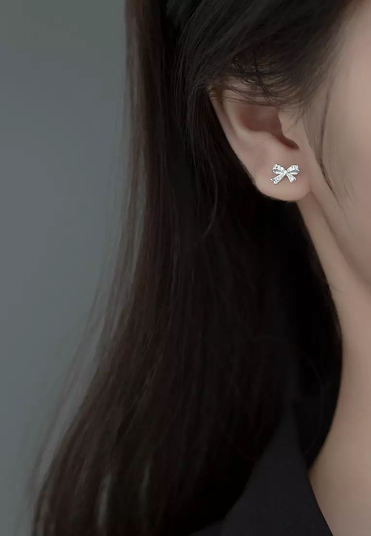 925 Silver Zircon Ribbon Earrings JW AR-G9808