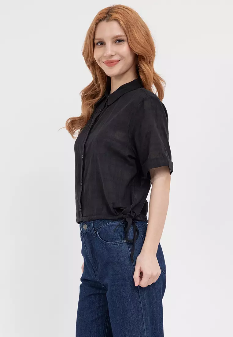 Ladies Tie Hem Button Down