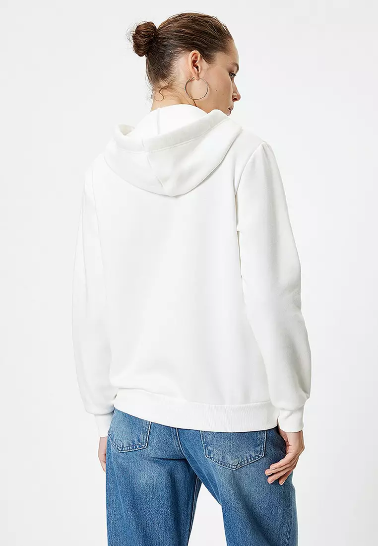 Oversize Hooded Sweatshirt with Pocket Detail and Cat Embroidery