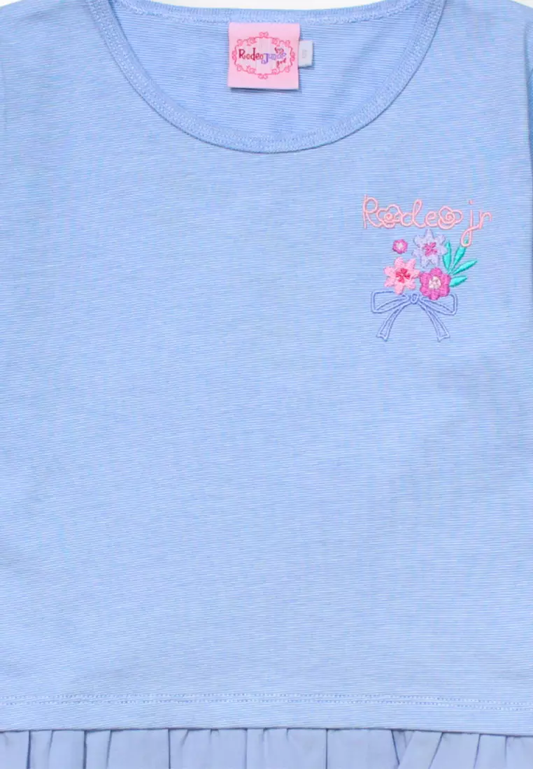 Kaos Lengan Panjang Anak Perempuan Toska/ Long Sleeves Stripe T-Shirt Girl Turquoise/ Rjg Bouquet De Fleurs
