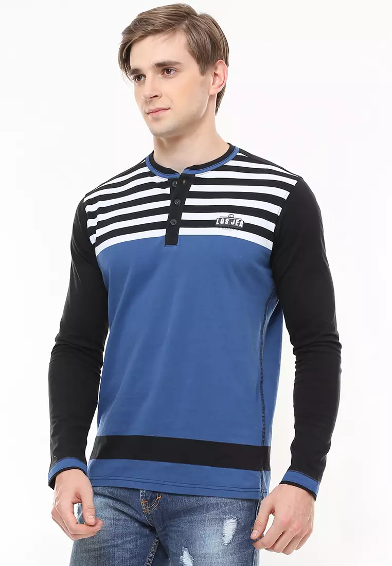 LGS - Slim Fit - Kaos Fashion - Salur - Kombinasi Warna - Biru