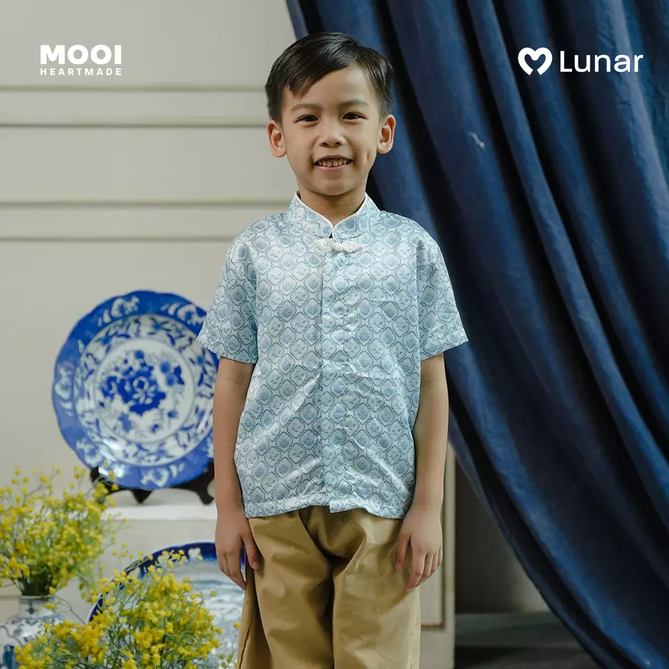 Mooi Kemeja Anak Laki-Laki Lunar Collection Zhen Cheongsam Shirt - Scallop Blue