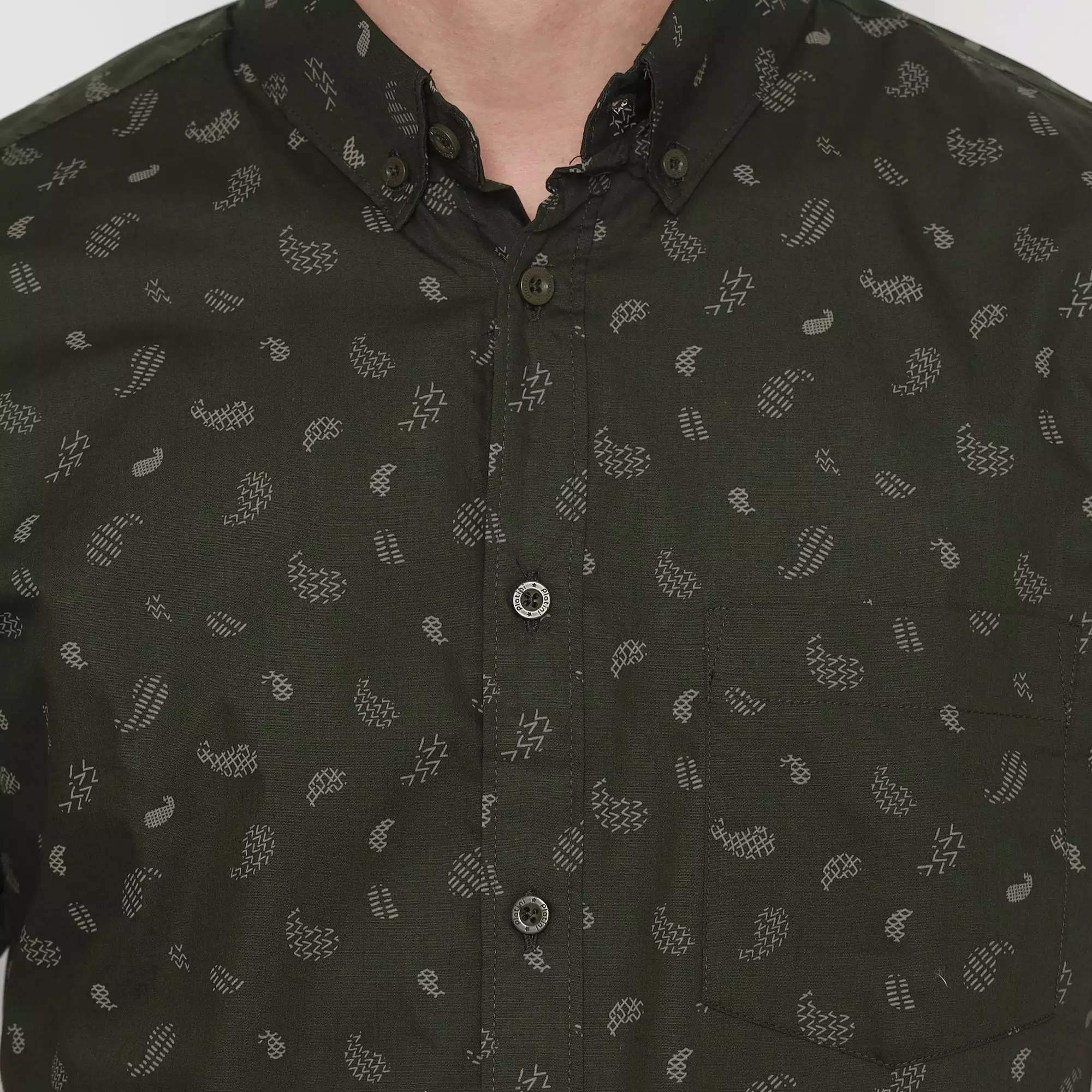 Platini Kemeja Motif Pria Lengan Pendek Katun Hijau Army 132239