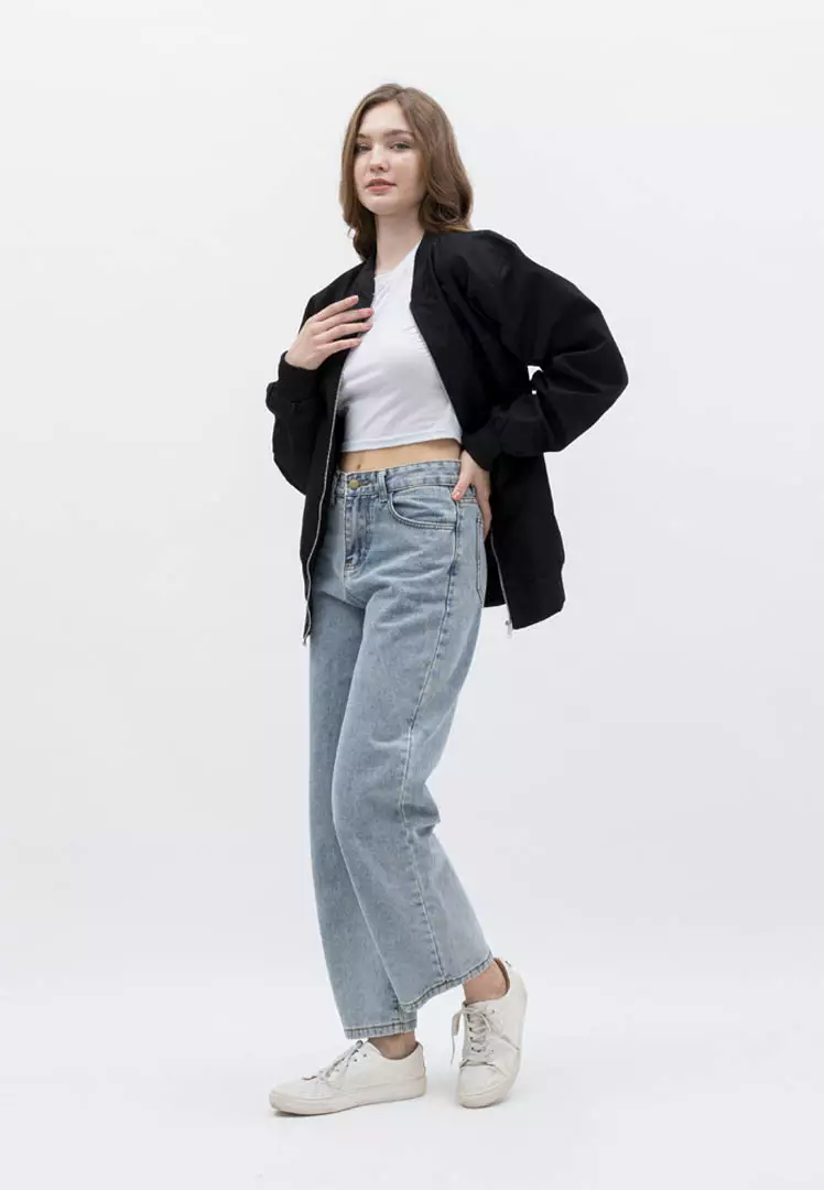 Houseofcuff Jaket Bomber Wanita Pria Unisex Polos Windbreaker Hitam