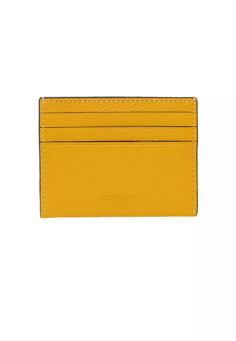 Buy Coach COACH Pebble Leather Flat Card Case Yellow CC129 2024 Online ...