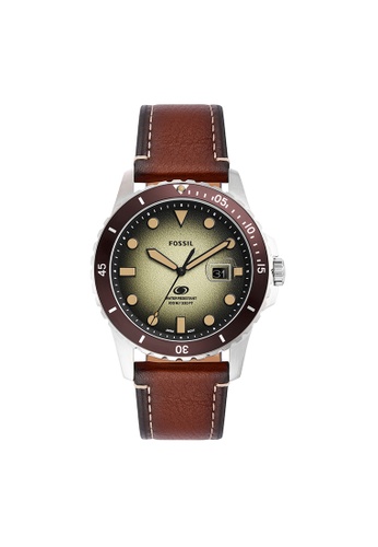 Fossil brown and green and silver Fossil Blue Brown Leather Watch FS5961 64ACCAC356597CGS_1