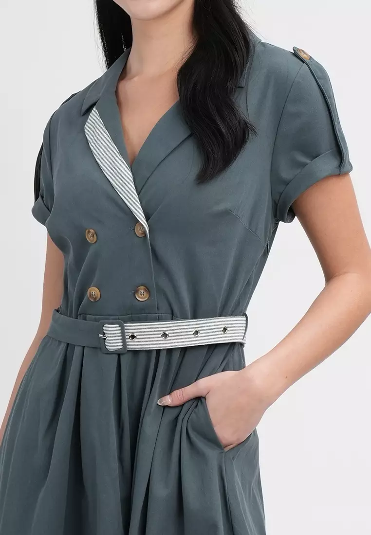 Maxine Button-Down Belted Midi A-Line Dress