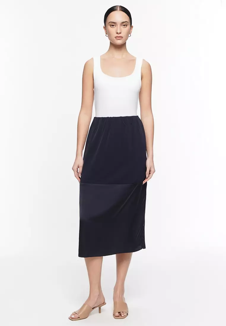 Women's Elastic Waist Combi Semi A-Line Skirt