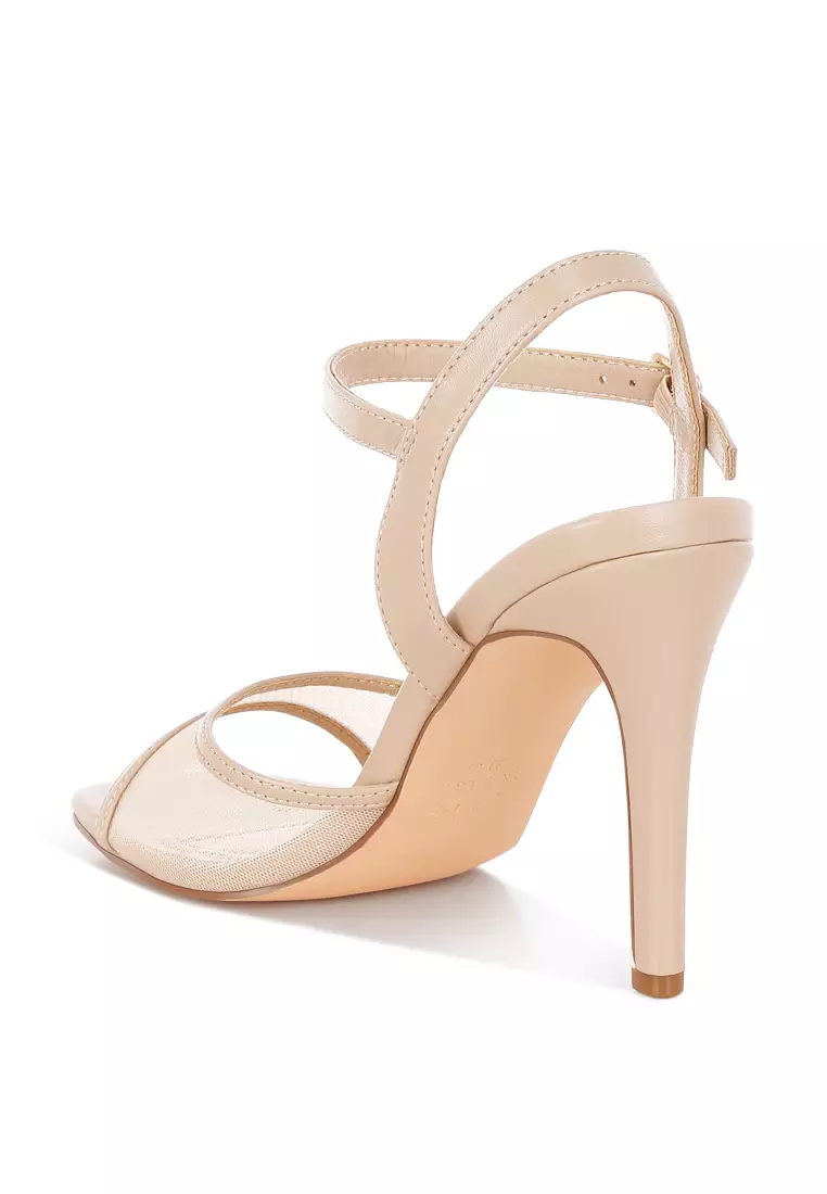 Sepatu hak stiletto ujung persegi warna krem