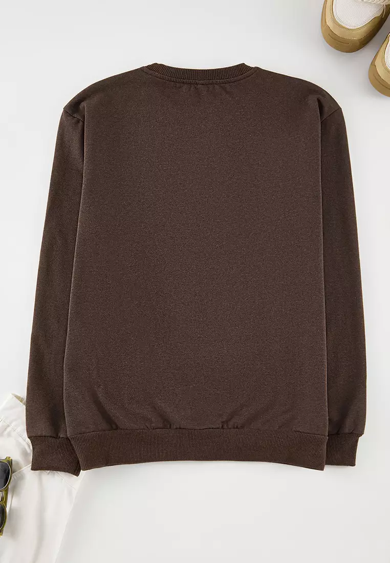 Brown 100% Cotton  Regular Cut City Embroidered Crew Neck Sweatshirt TMNAW23SW00481