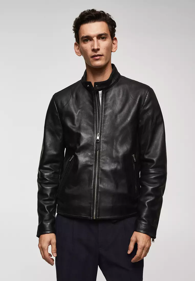 Buy MANGO Man Zip Detail Leather Biker Jacket 2024 Online ZALORA