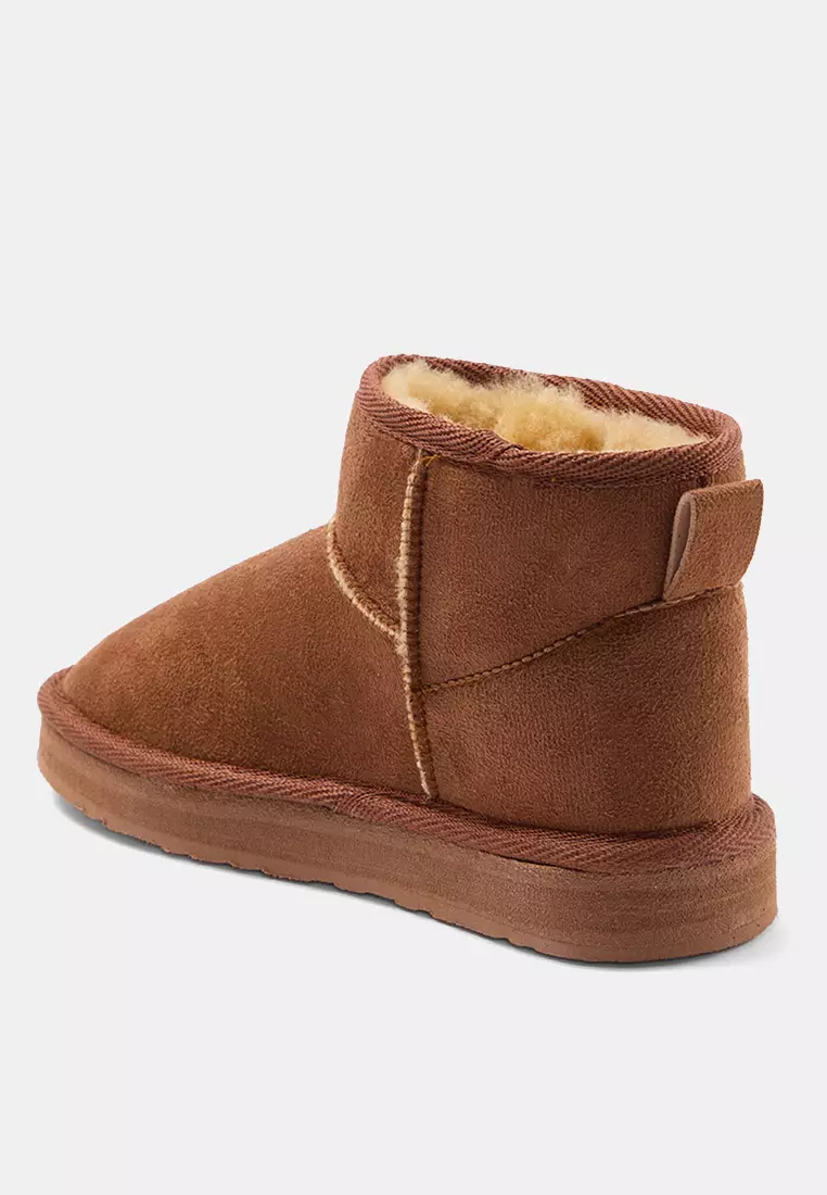 Tan Fur Inside Round Toe Flat Flatform Heeled Women's Boots Takaw25Bo00029