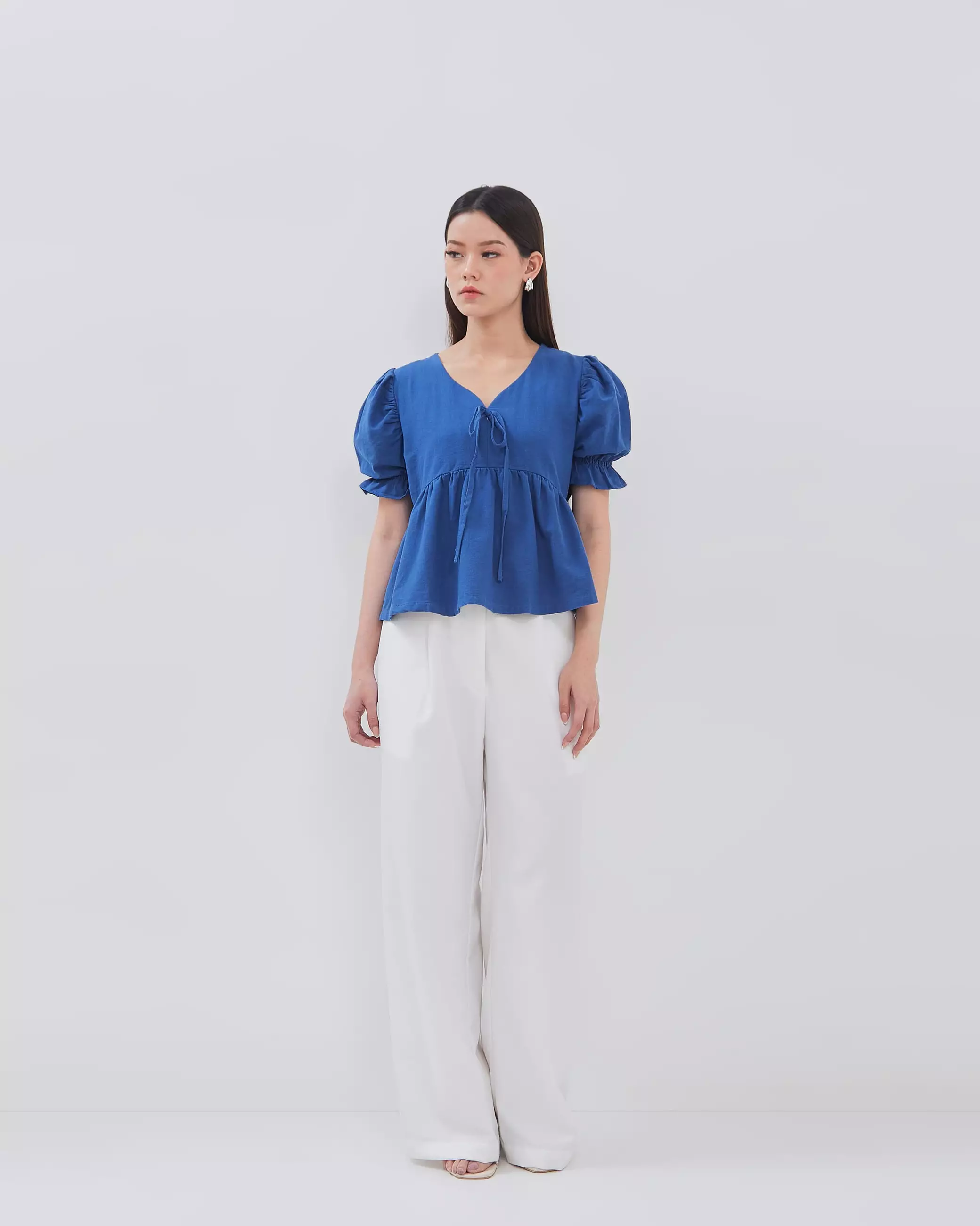 Urban Exchange Ziva Blue Blouse - Atasan Blouse Puff Sleeves Warna Blue