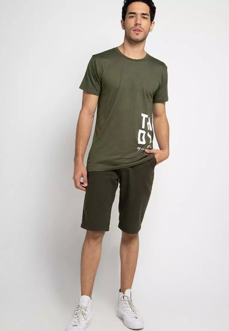 MTE41F Kaos Pria simple jepang big thdy waist ga T-shirt Olive