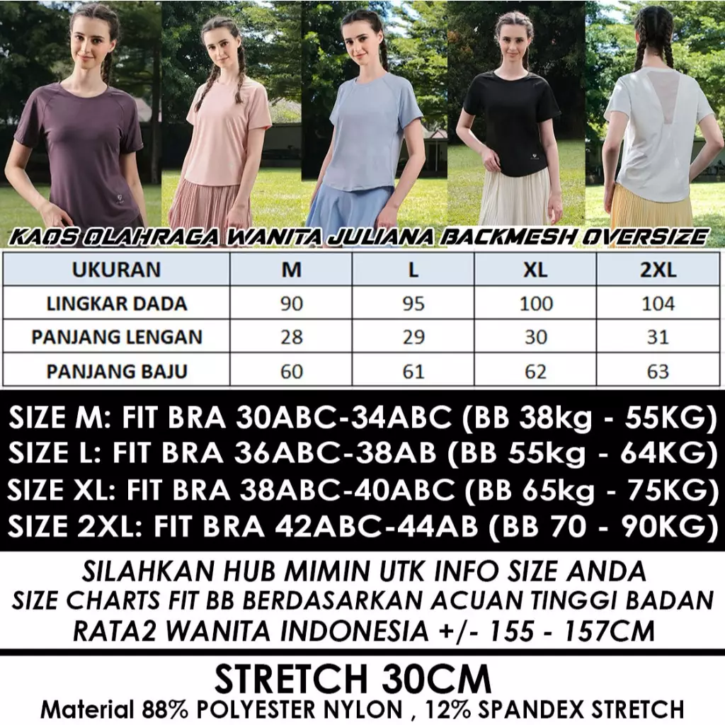 Fitwear Kaos Big Size Olahraga Wanita JULIANA BACKMESH OVERSIZE - PEACHY