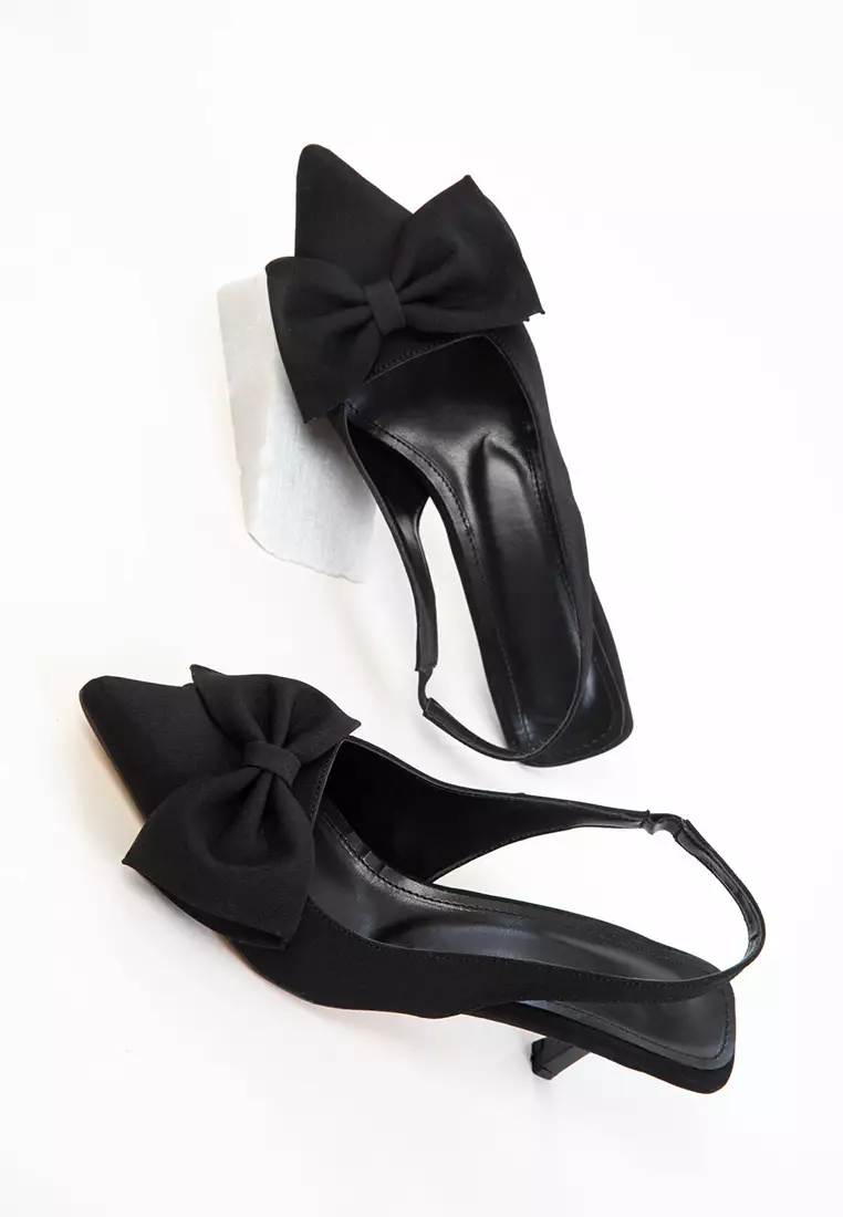 Black Matte Satin Women's Classic Heeled Shoes 20780