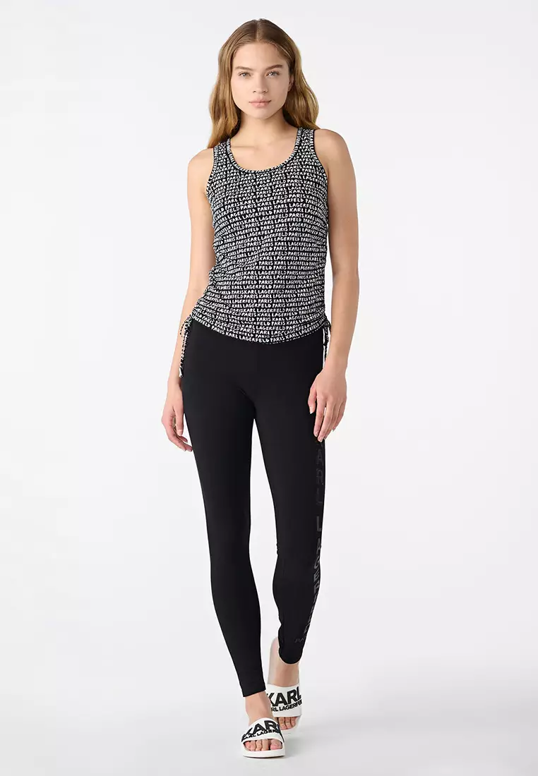 Karl Lagerfeld Logo Printed Ruched Side Tank