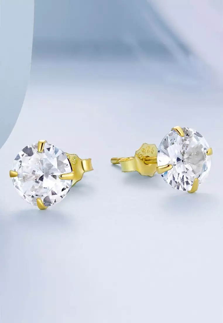 Solid Silver Mary Anne Crystal Stud Earrings In Gold