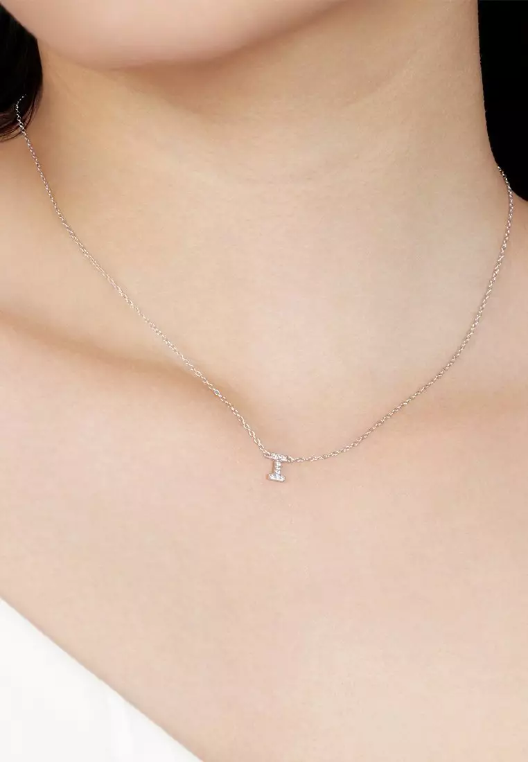 Sterling Silver Initial CZ Necklace D