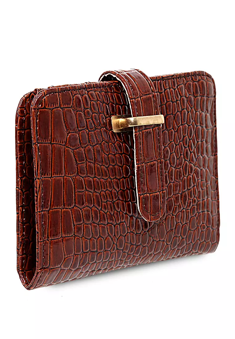 Dompet Kartu Motif Croco Design Casual Card Wallet Wanita - Coklat