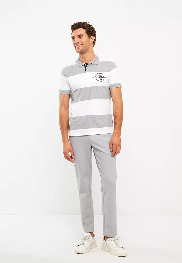 Polo Neck Short Sleeve Striped Men's T-Shirt