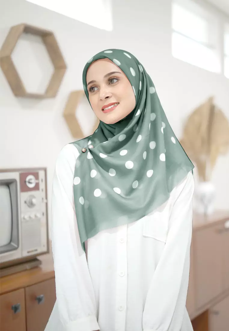 Polka Dot Printed Scarf | Hijab Segiempat Motif - Brush Green