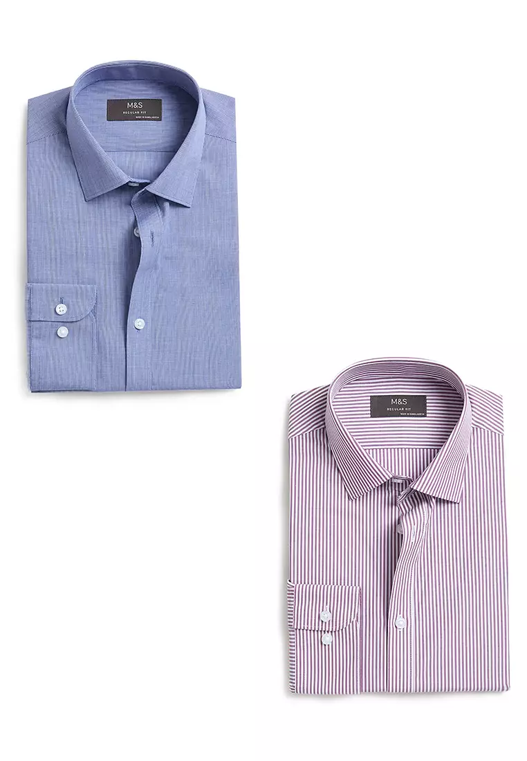 2pk Regular Fit Easy Iron Long Sleeve Shirts