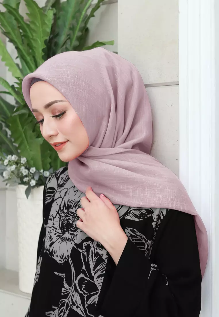 Linenna Scarf | Hijab Segiempat Linen Bamboo - Mauve Mist