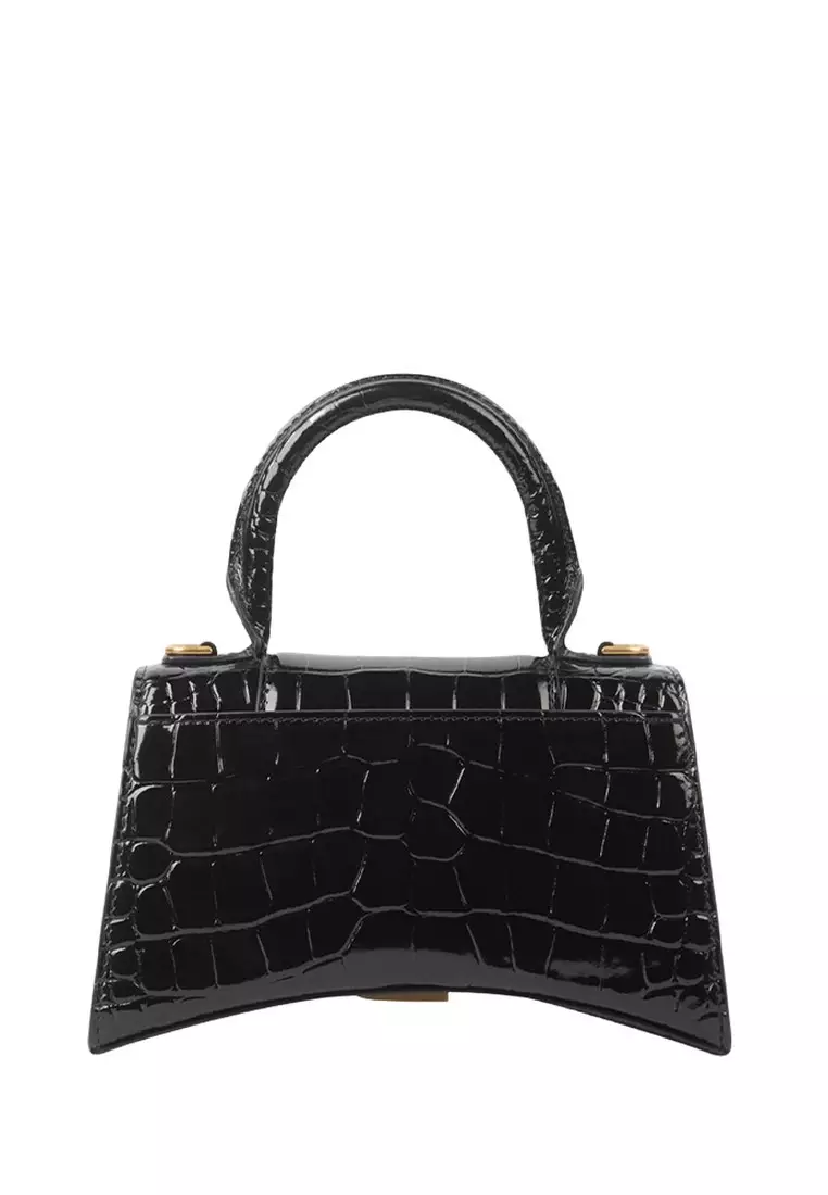 Hourglass Xs Crocodile Embossed Crossbody Bag in Black