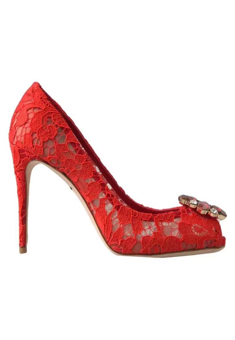 Dolce Gabbana Dolce Gabbana Red Taormina Lace Crystal Heels