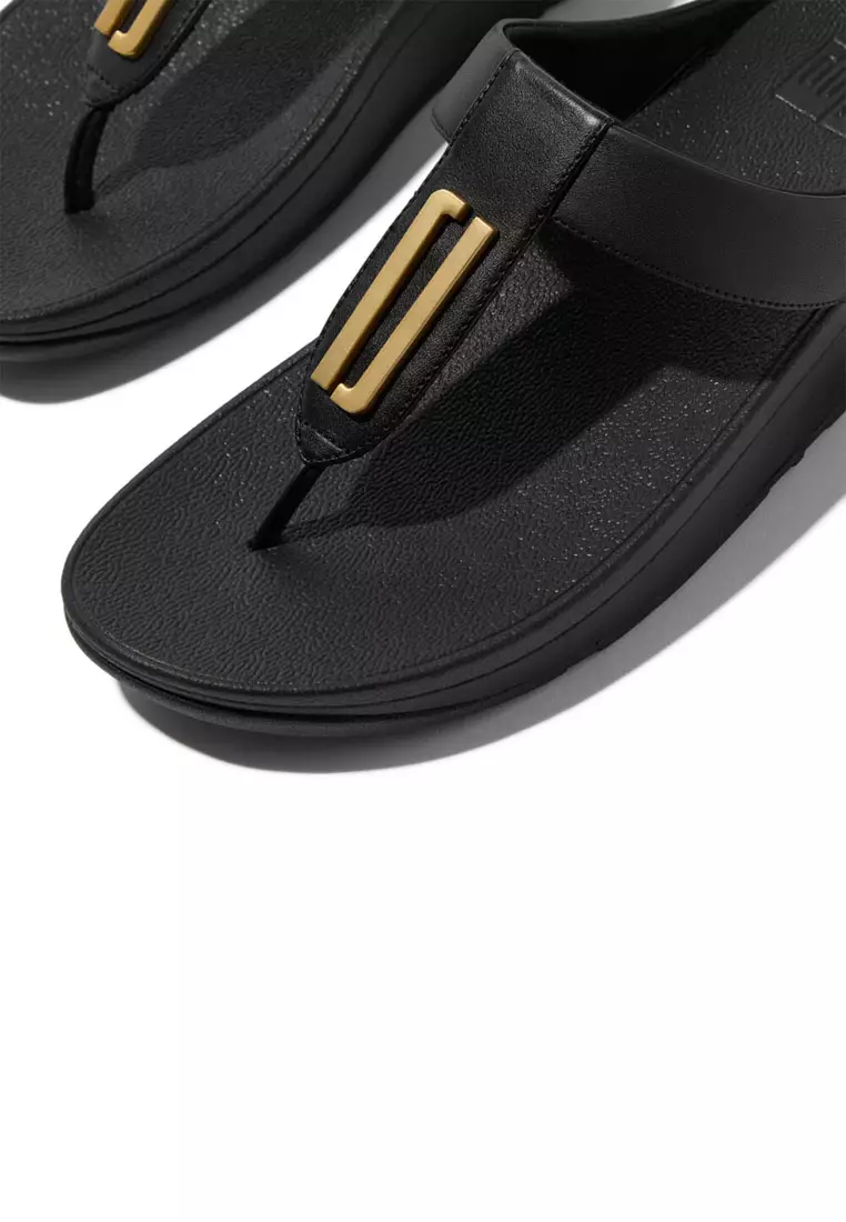 Buy FitFlop FitFlop FINO Gold-Trim Leather Toe-Post Sandals All