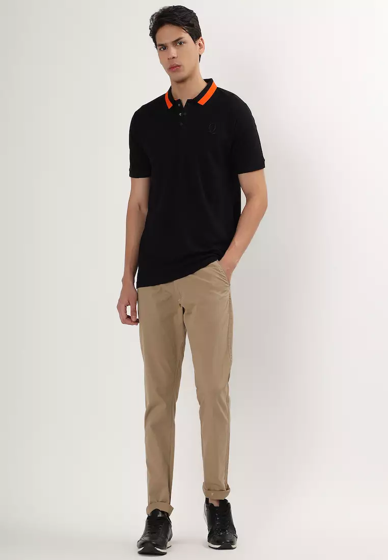 Mens Tipping Black Orange Cotton Polo Shirt/Tshirt, Interlock, Breathable, Short Sleeve, Embridiory,Sports-Casual,Regular Fit,3 Button