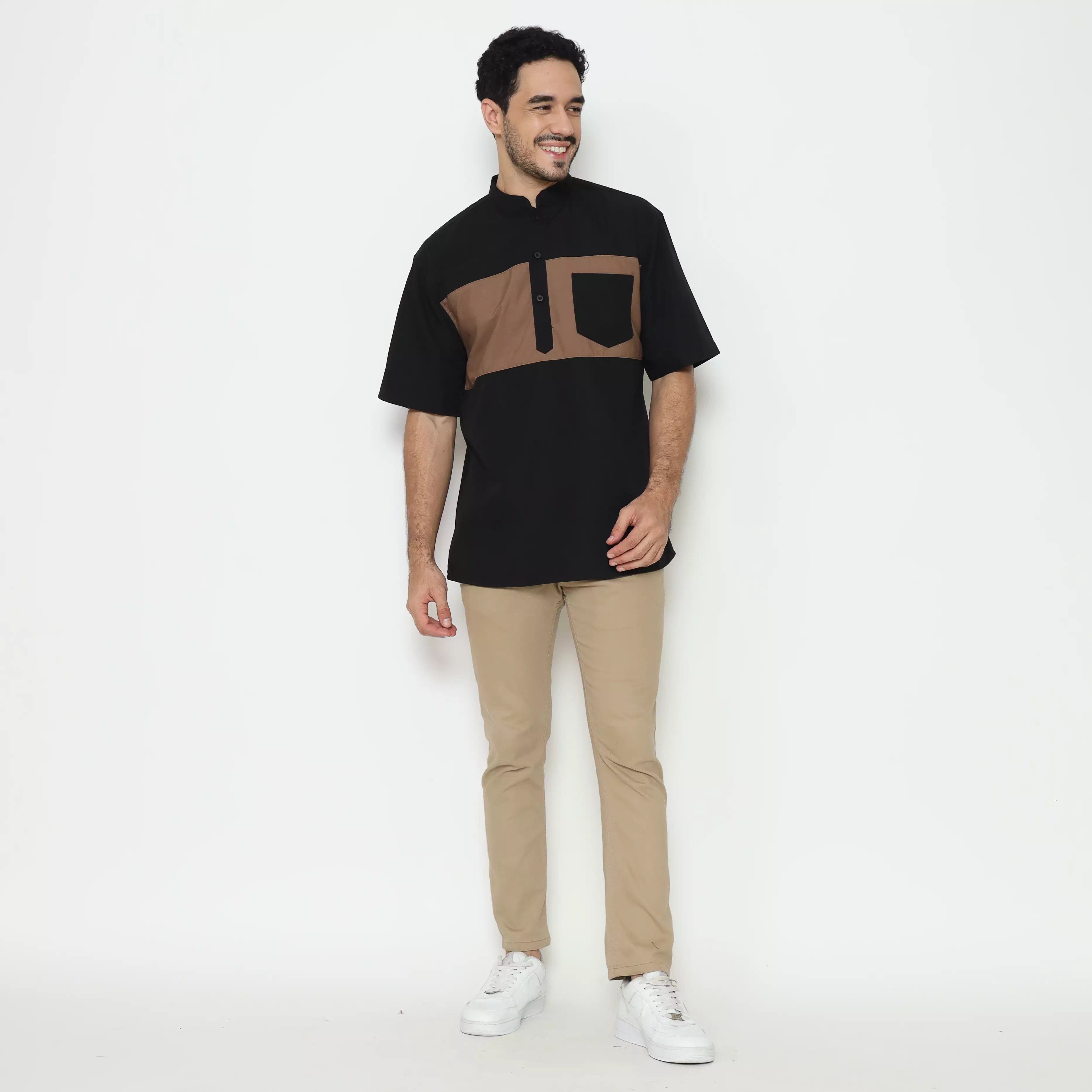 AMK Kemeja Koko Pria Lengan Pendek KK BB 010 S/s Cap 6 Black