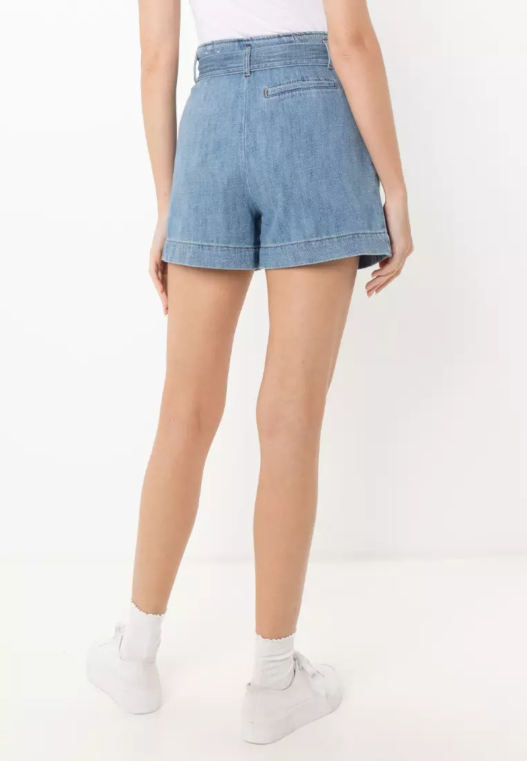 Jenna High Waist Belted Denim Shorts
