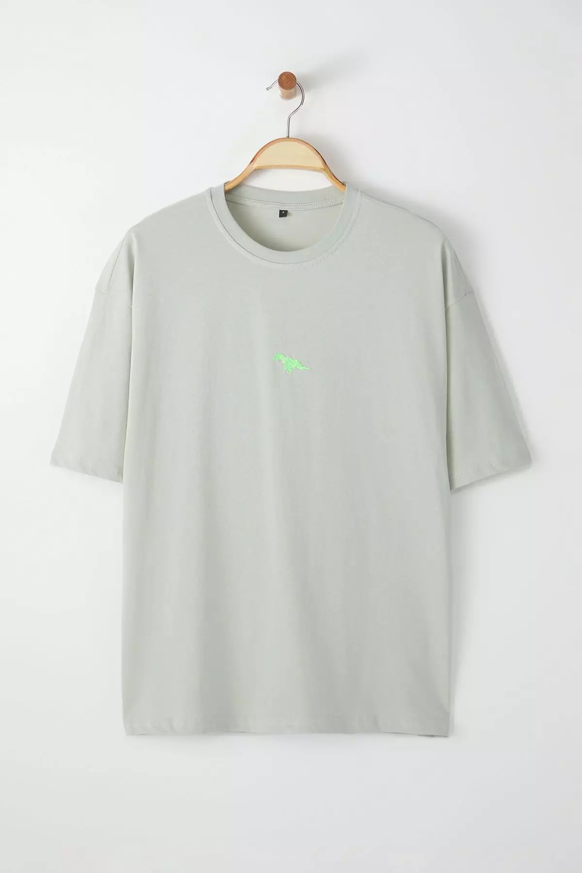 Wide Cut Short Sleeve Dinosaur Embroidered T-Shirt