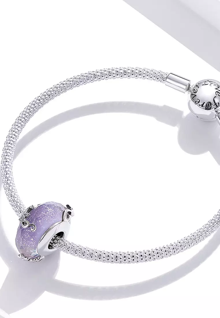 Solid 925 Sterling Silver Purple Glass charm